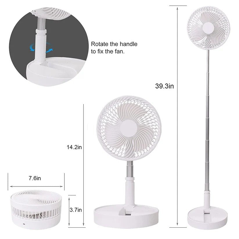 Telescopic Electric Desktop Fan – Height Adjustable, Portable & Quiet, Rechargeable USB Fan with Foldable Design for Home, Office & Travel, 4 Speeds & Oscillation
