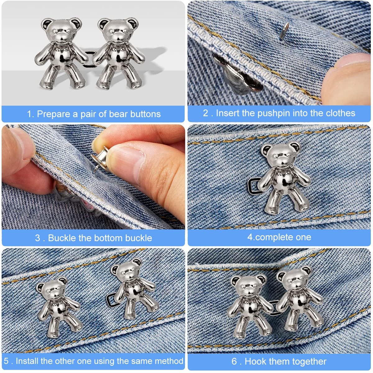 1 Pair Cute Bear Snap Buckles – Adorable and Functional Accessories