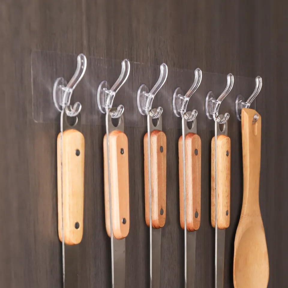 6 Rows Multifunctional Transparent Sticky Hook – Versatile Organization