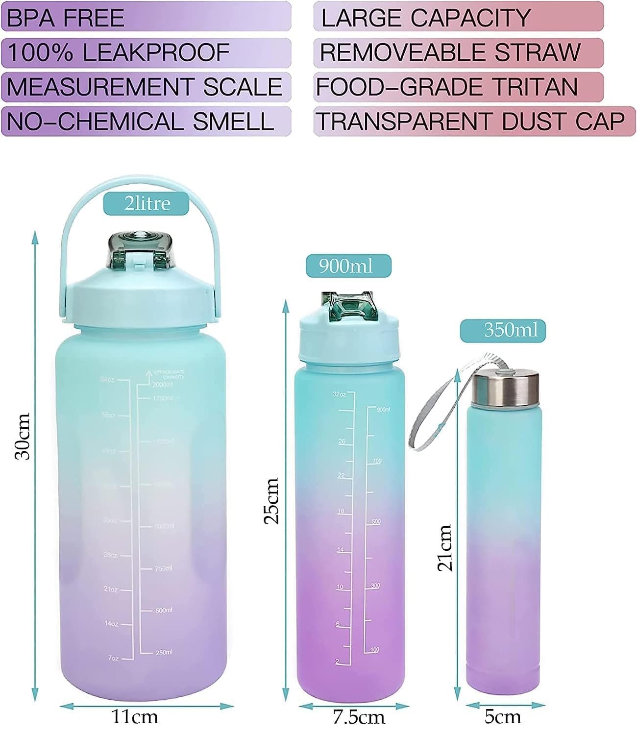 Motivational Water Bottles (Set of 3) – Stay Inspired & Hydrated