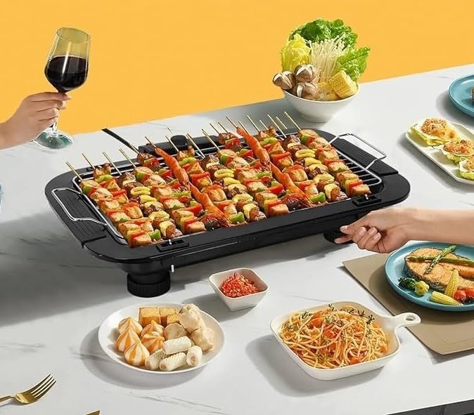 BBQ Electric Barbecue Grill | Smokeless Indoor & Outdoor Grill | Adjustable Temperature Control | Non-Stick Cooking Surface for Steaks, Vegetables