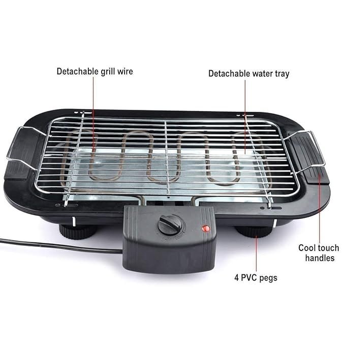 BBQ Electric Barbecue Grill | Smokeless Indoor & Outdoor Grill | Adjustable Temperature Control | Non-Stick Cooking Surface for Steaks, Vegetables