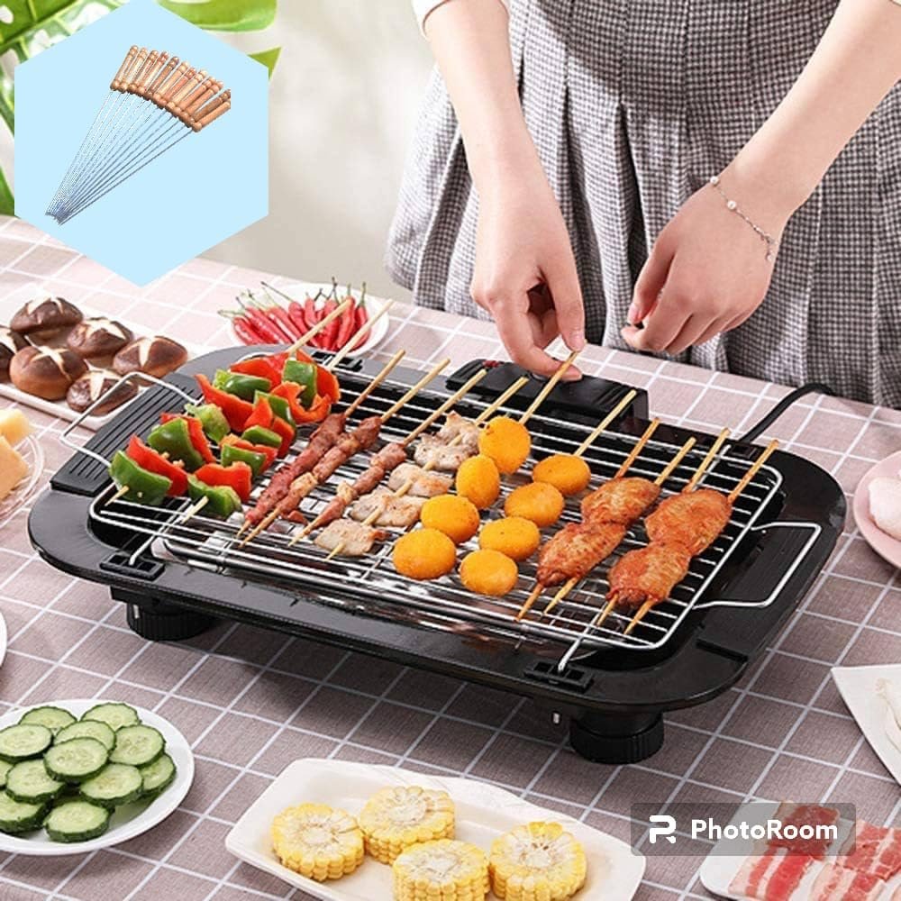 BBQ Electric Barbecue Grill | Smokeless Indoor & Outdoor Grill | Adjustable Temperature Control | Non-Stick Cooking Surface for Steaks, Vegetables