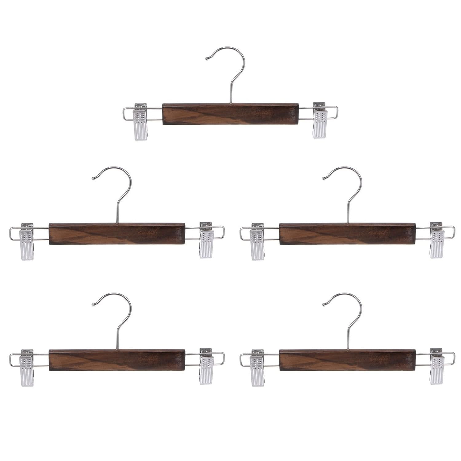 Wood Skirt Hanger with Clips – Wooden Trouser & Skirt Hangers for Closet Organization (Set of 5)