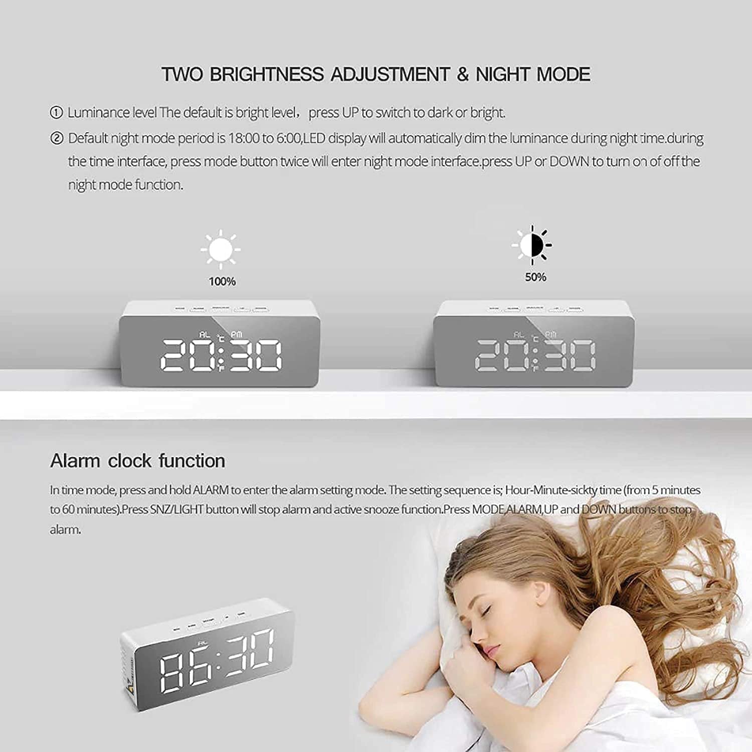 Z10 Mirror Clock – Sleek LED Mirror Alarm Clock with Touchscreen & Temperature Display