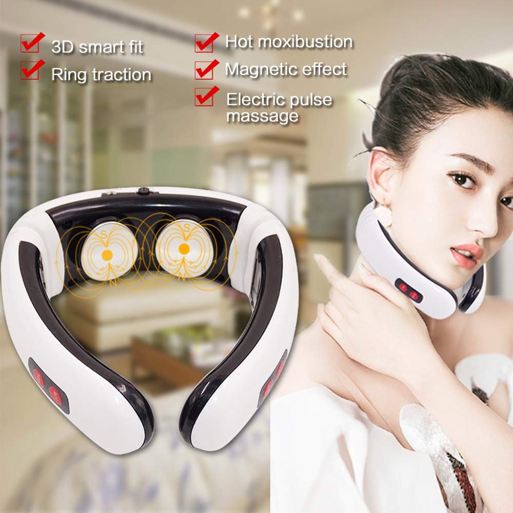 Electric Neck Massager ? Smart Heating & Pulse Technology | Portable Neck Relaxation Device for Pain Relief, Muscle Tension, and Stress | Wireless, Rechargeable