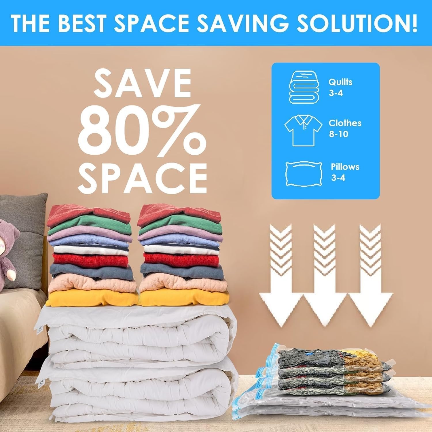 Space Saving Vacuum Storage Bag ? Compression Bags for Clothes, Bedding & Travel | Reusable, Airtight & Durable Vacuum Seal Organizer