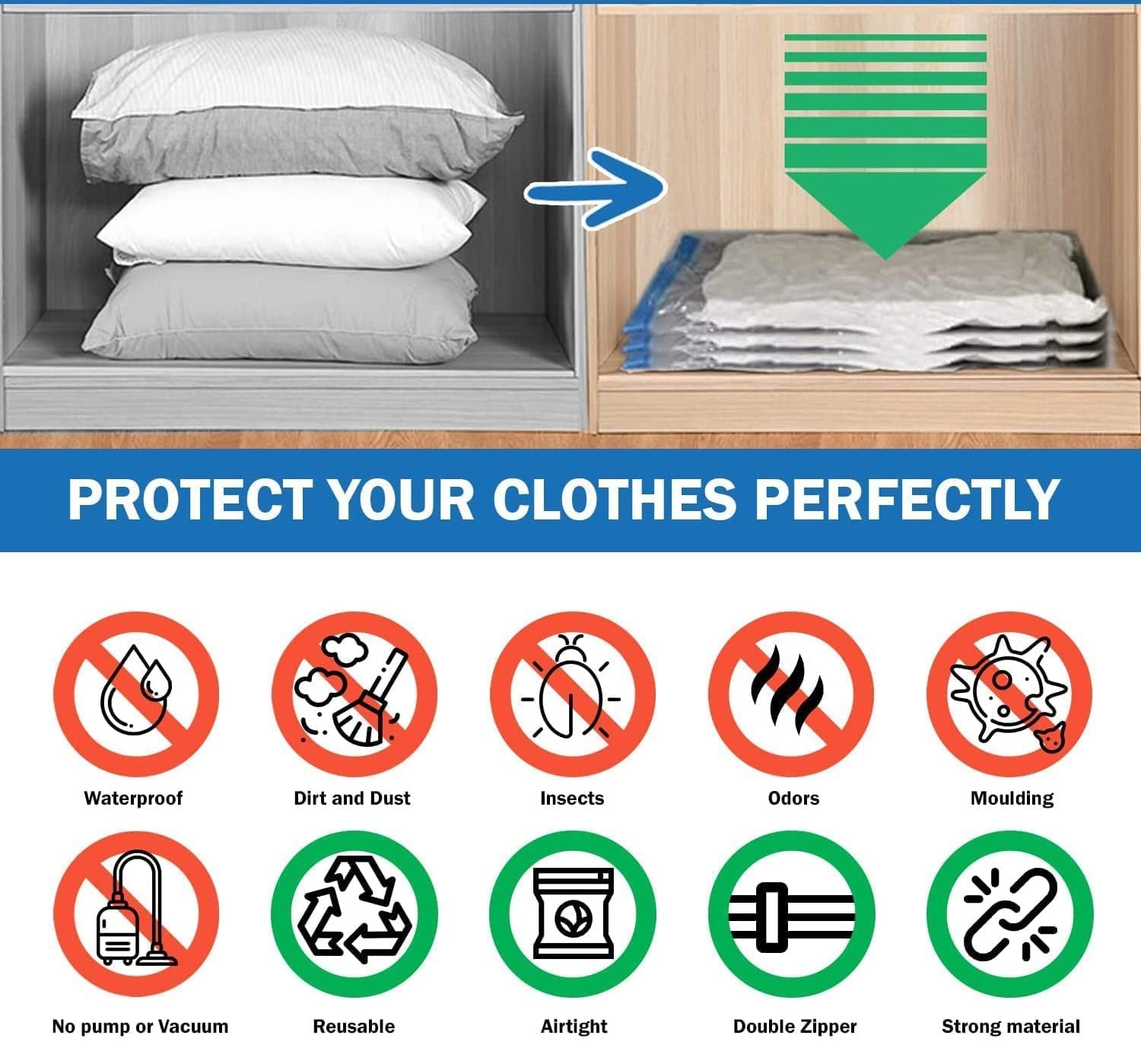 Space Saving Vacuum Storage Bag ? Compression Bags for Clothes, Bedding & Travel | Reusable, Airtight & Durable Vacuum Seal Organizer