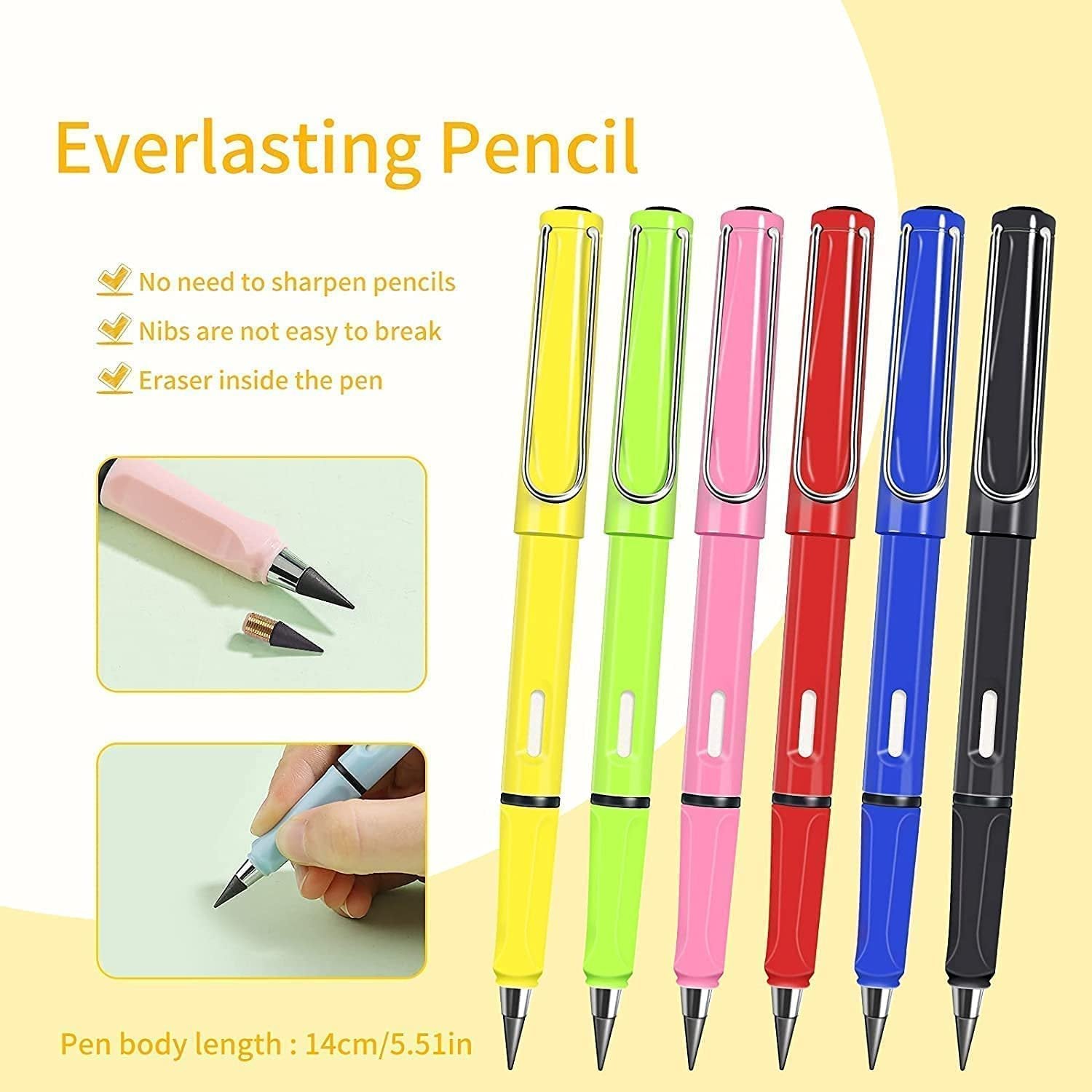 Inkless Pencil with Eraser ? Reusable, Mess-Free Writing Tool ? Durable Metal Tip, Erasable Marks, Eco-Friendly ? Ideal for School, Office, Drawing, and Note-Taking