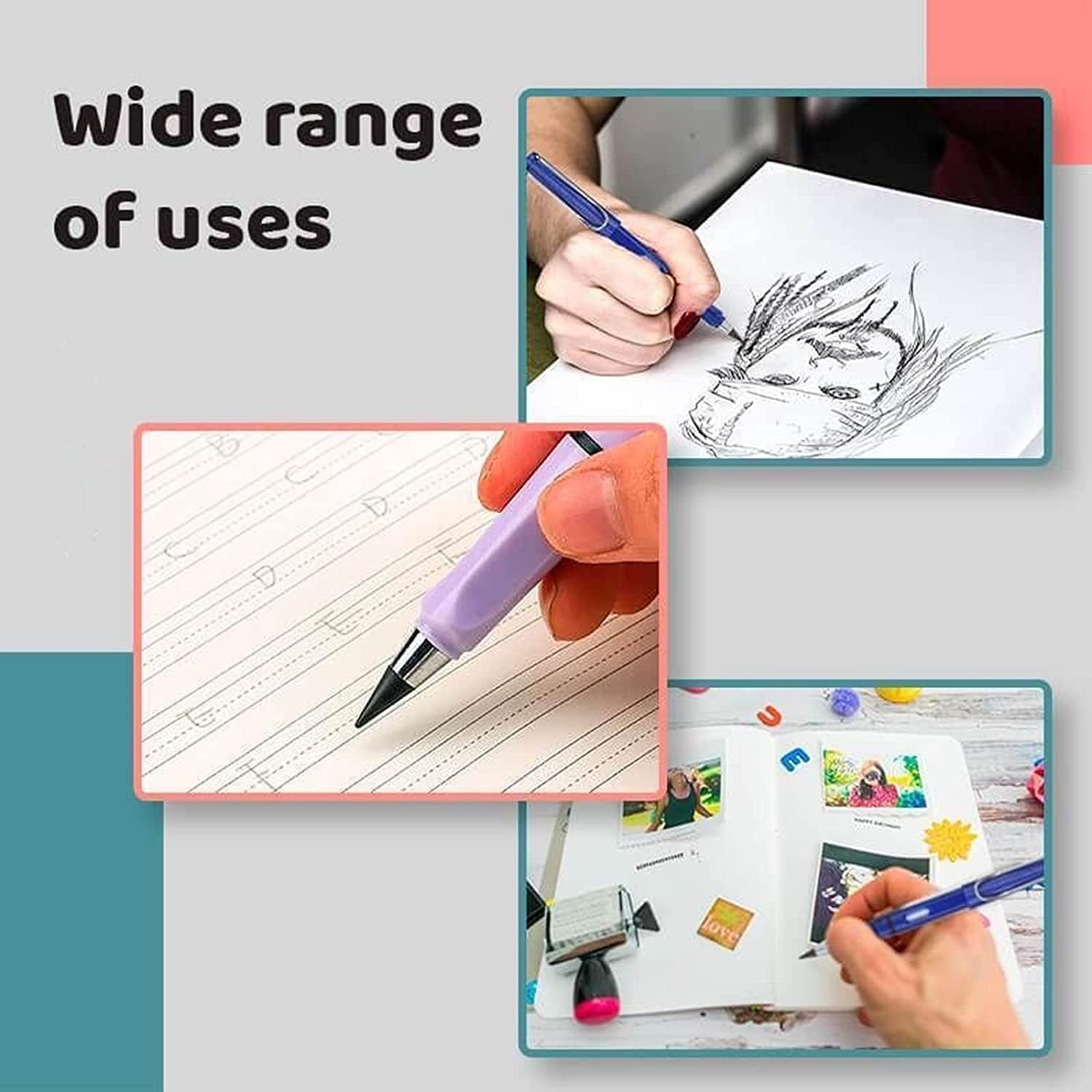 Inkless Pencil with Eraser ? Reusable, Mess-Free Writing Tool ? Durable Metal Tip, Erasable Marks, Eco-Friendly ? Ideal for School, Office, Drawing, and Note-Taking