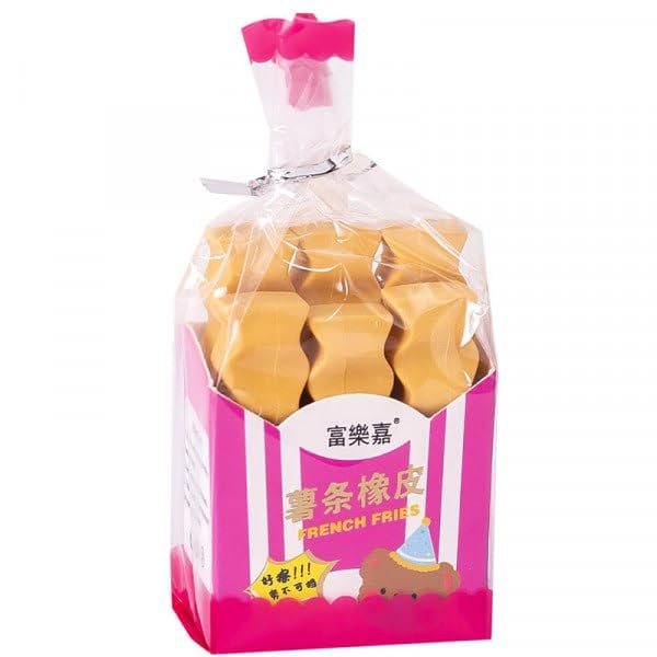 French Fries Shaped Fancy Erasers ? Pack of 6 ? Fun and Novelty Erasers for Kids, Students, and Collectors ? Soft, Non-Toxic, Durable ? Perfect for School Supplies, Party Favors, and Gifts