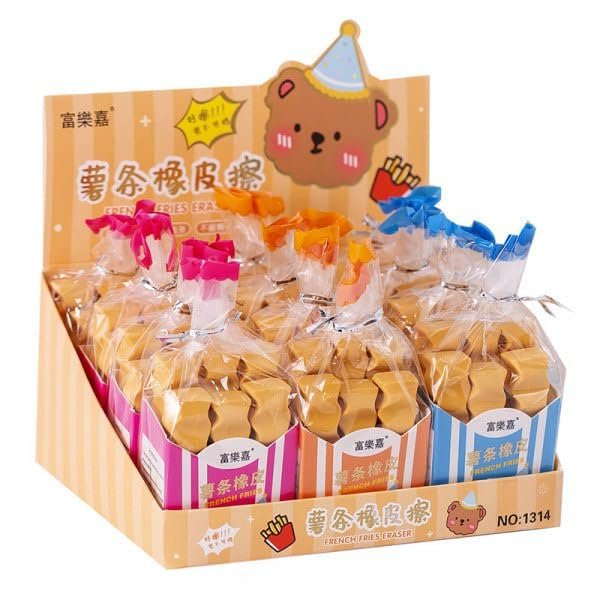 French Fries Shaped Fancy Erasers ? Pack of 6 ? Fun and Novelty Erasers for Kids, Students, and Collectors ? Soft, Non-Toxic, Durable ? Perfect for School Supplies, Party Favors, and Gifts