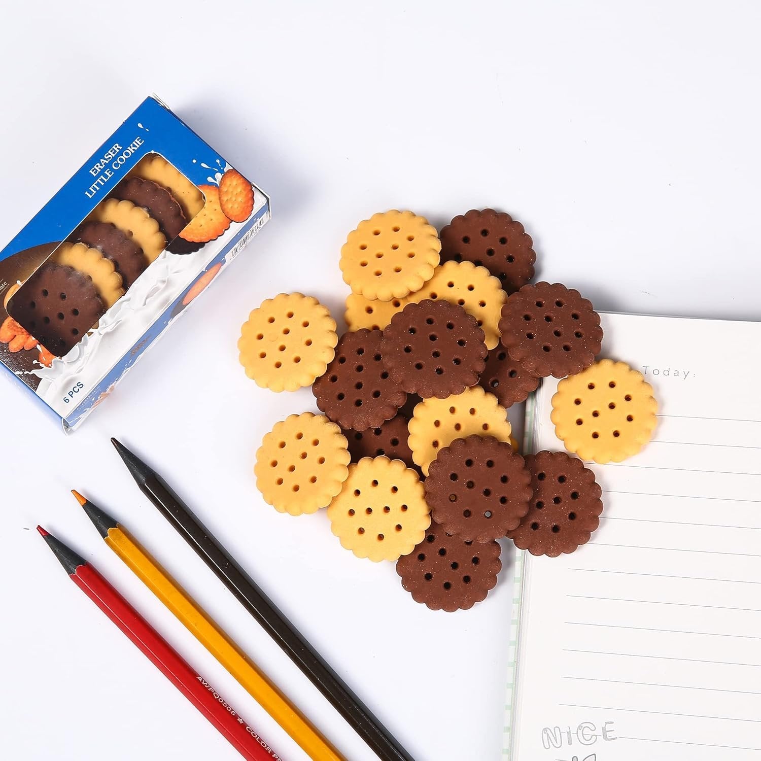 Mini Biscuit Shaped Erasers ? Set of 6 ? Cute and Realistic Erasers for Kids, Students, and Collectors ? Soft, Non-Toxic, Durable ? Perfect for School Supplies, Party Favors, and Gifts
