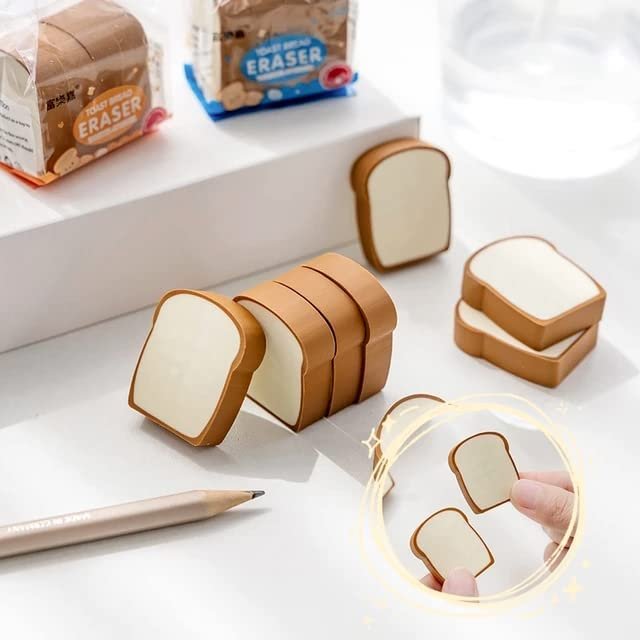 Bread Shaped Erasers ? Pack of 4 ? Cute and Realistic Erasers for Kids, Students, and Collectors ? Soft, Non-Toxic, Durable ? Perfect for School Supplies, Party Favors, and Gifts