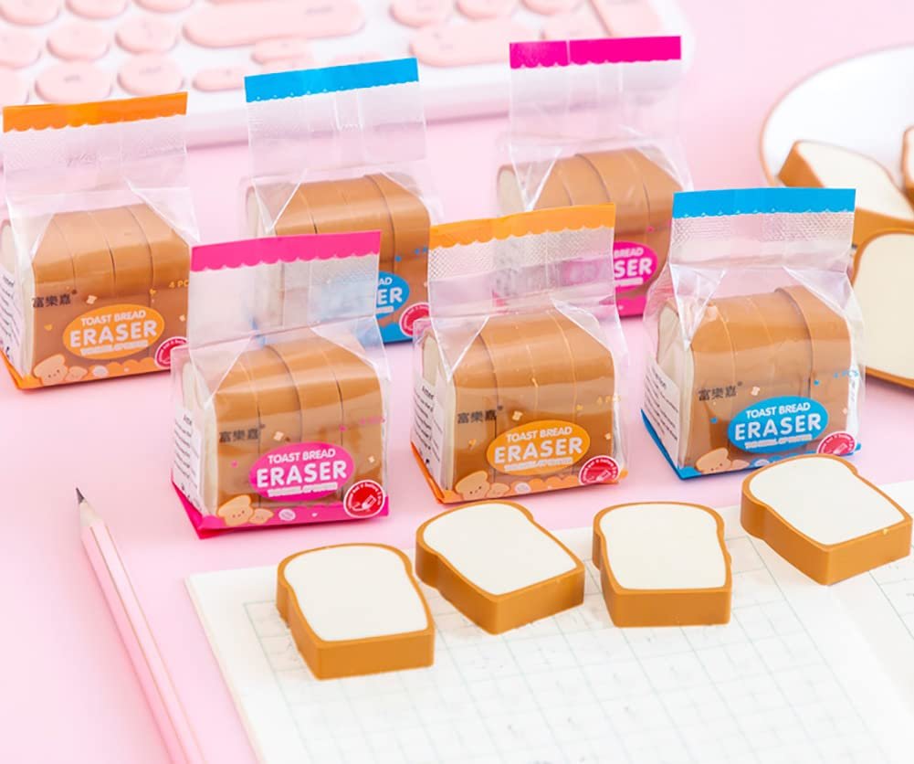 Bread Shaped Erasers ? Pack of 4 ? Cute and Realistic Erasers for Kids, Students, and Collectors ? Soft, Non-Toxic, Durable ? Perfect for School Supplies, Party Favors, and Gifts