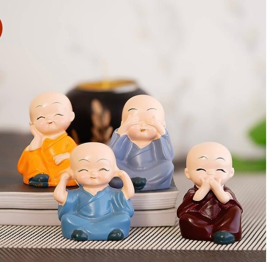 Monk Buddha Decorative Set of 4 | Premium Handcrafted Figurines | Spiritual Home Decor for Peace & Tranquility