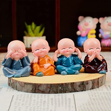 Monk Buddha Decorative Set of 4 | Premium Handcrafted Figurines | Spiritual Home Decor for Peace & Tranquility