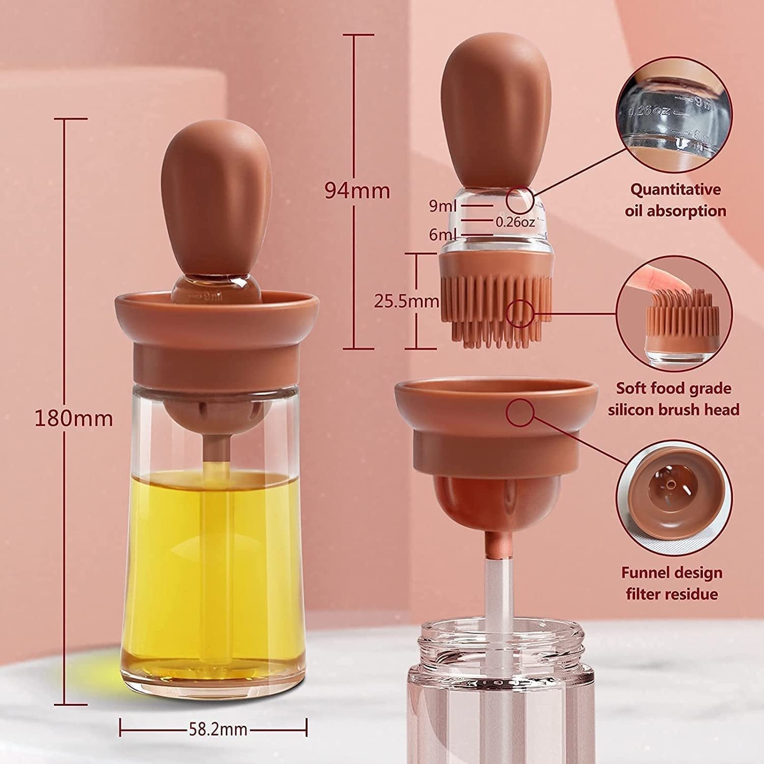 2 in 1 Silicone Dropper Oil Dispenser Bottle | Leak-Proof, Reusable Oil Dispenser with Dropper and Brush | Ideal for Cooking & Baking