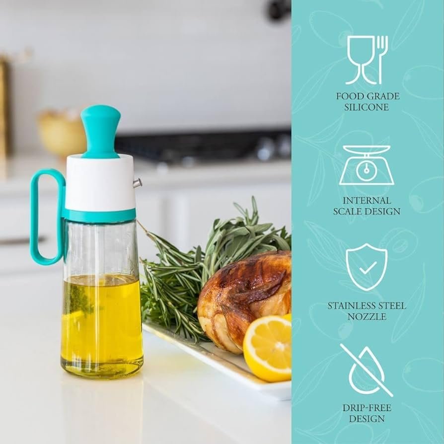 2 in 1 Glass Oil Dispenser Bottle with Brush | Oil, Vinegar & Sauce Dispenser | Easy to Pour & Brush for Cooking & Grilling