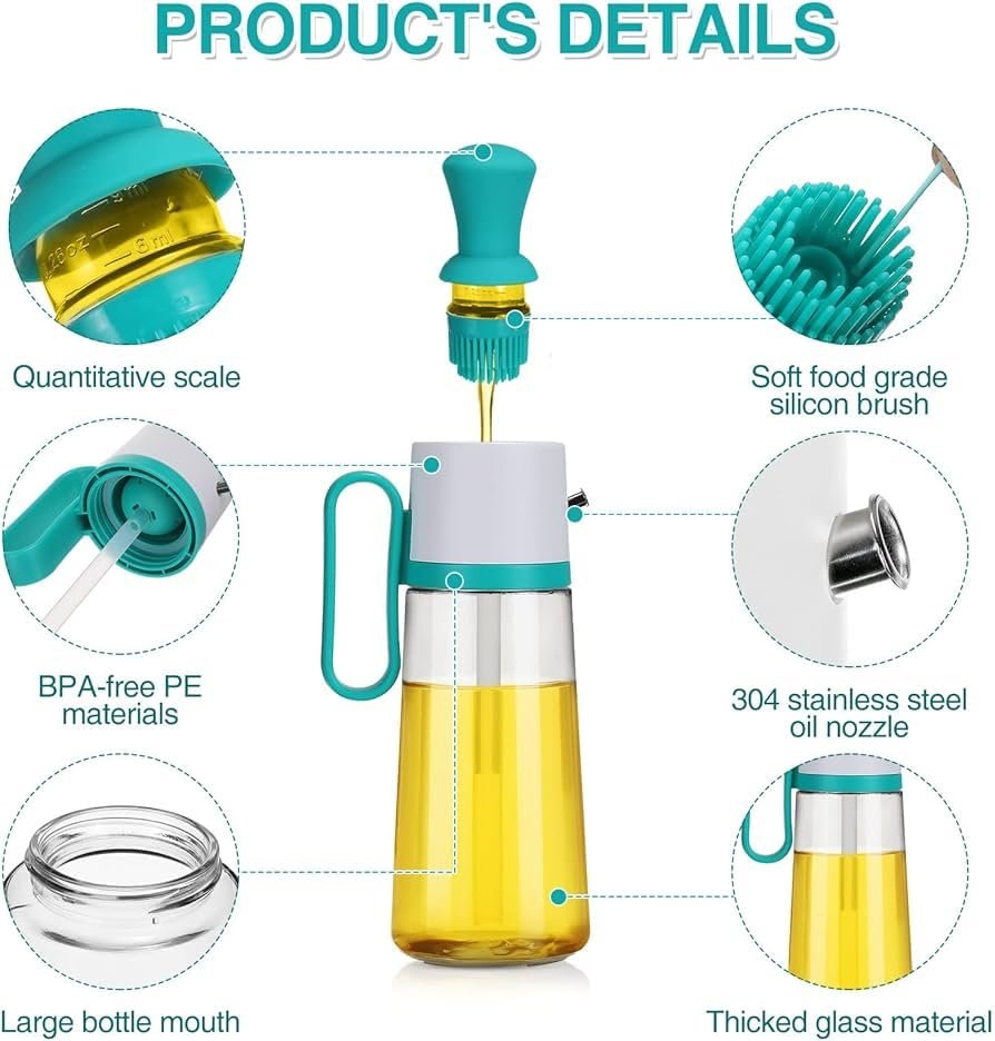 2 in 1 Glass Oil Dispenser Bottle with Brush | Oil, Vinegar & Sauce Dispenser | Easy to Pour & Brush for Cooking & Grilling