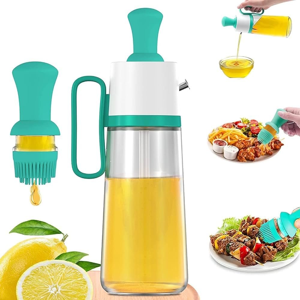 2 in 1 Glass Oil Dispenser Bottle with Brush | Oil, Vinegar & Sauce Dispenser | Easy to Pour & Brush for Cooking & Grilling
