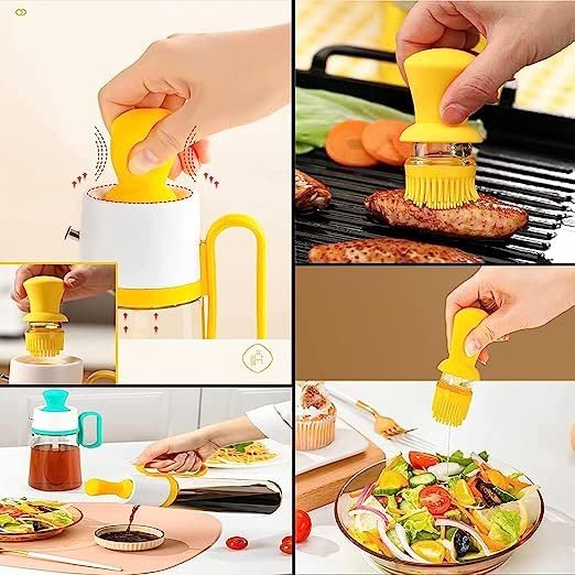 2 in 1 Glass Oil Dispenser Bottle with Brush | Oil, Vinegar & Sauce Dispenser | Easy to Pour & Brush for Cooking & Grilling