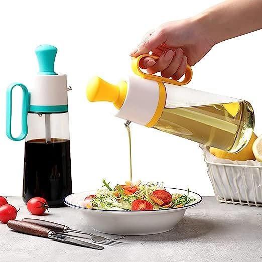 2 in 1 Glass Oil Dispenser Bottle with Brush | Oil, Vinegar & Sauce Dispenser | Easy to Pour & Brush for Cooking & Grilling