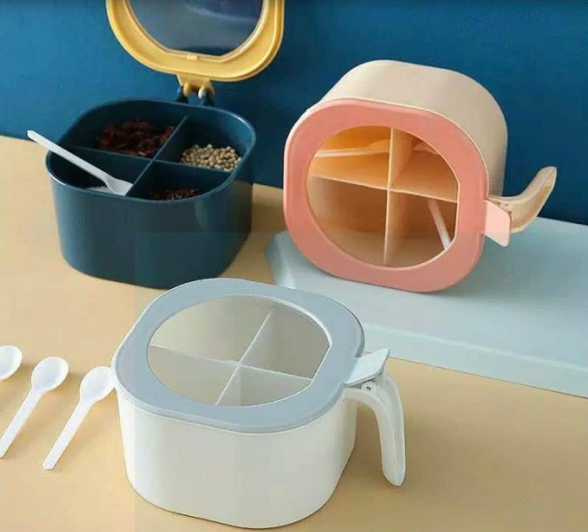 4 Compartments Seasoning Box Spice Jar | Airtight, Durable Spice Storage Box | Organize Your Spices, Herbs, & Seasonings | Ideal for Kitchen Storage