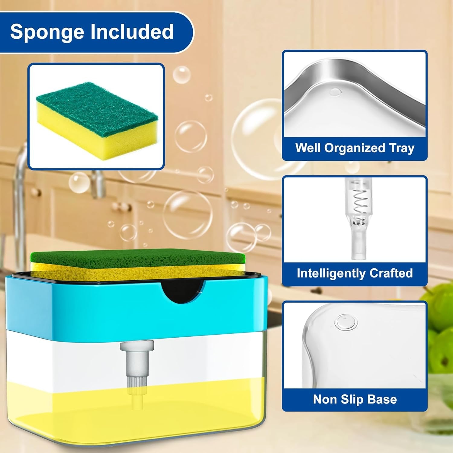 Soap Pump Dispenser for Kitchen & Bathroom ? One-Hand Press Liquid Soap Holder ? Compact & Leak-Proof Design