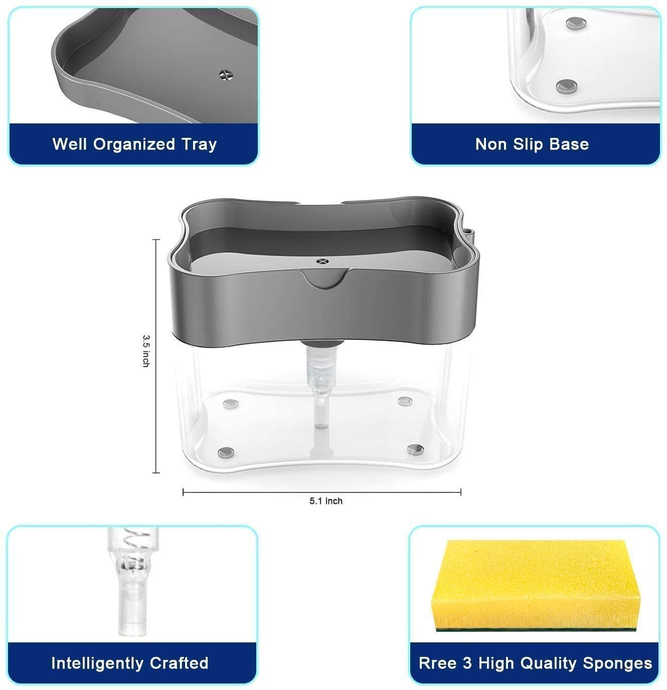 Soap Pump Dispenser for Kitchen & Bathroom ? One-Hand Press Liquid Soap Holder ? Compact & Leak-Proof Design