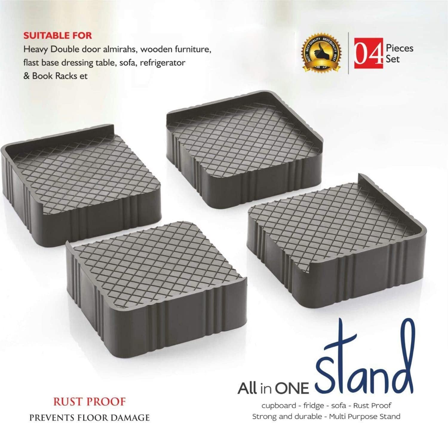 Adjustable Refrigerator Base Stand (4-Piece Set) ? Heavy Duty, Anti-Vibration, Movable Platform for Fridge, Washing Machine