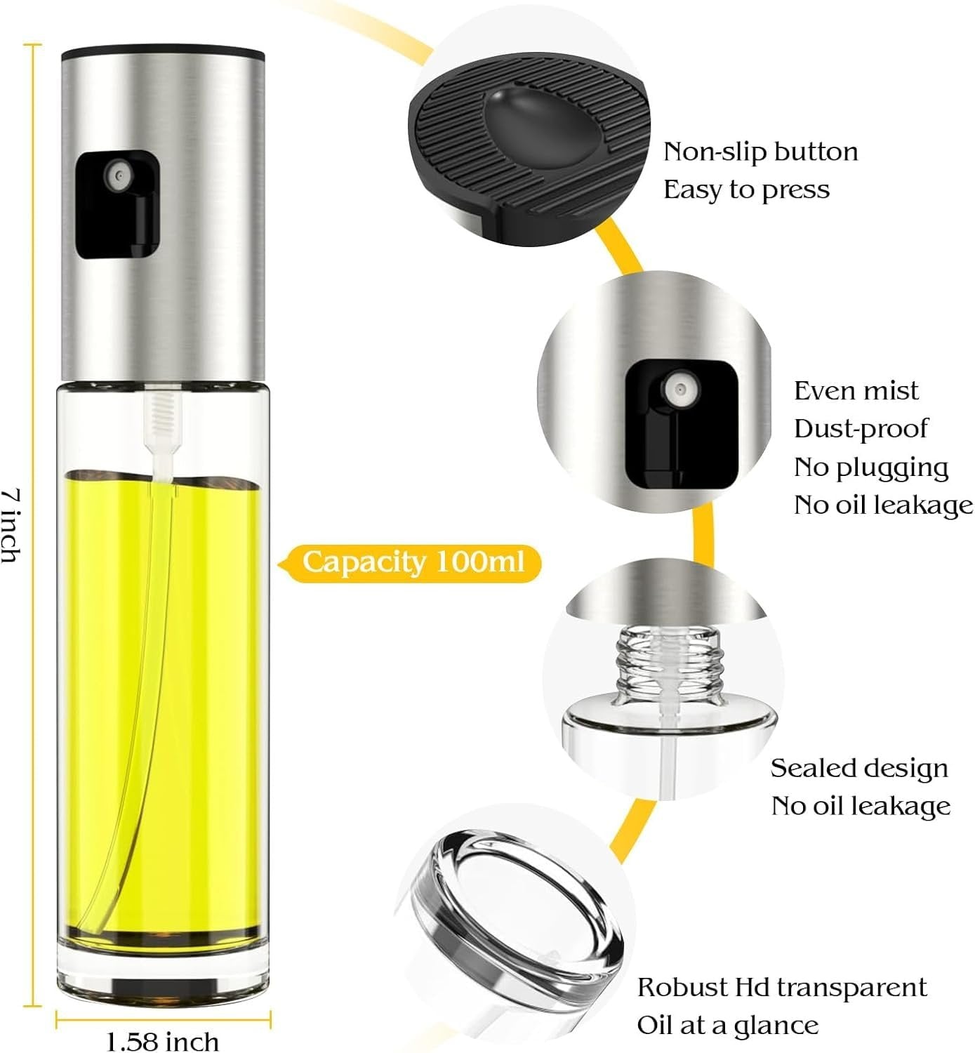Oil Sprayer ? Reusable, Non-Aerosol Sprayer for Olive Oil, Vinegar, and Cooking Oils ? Healthy, Controlled Dispensing