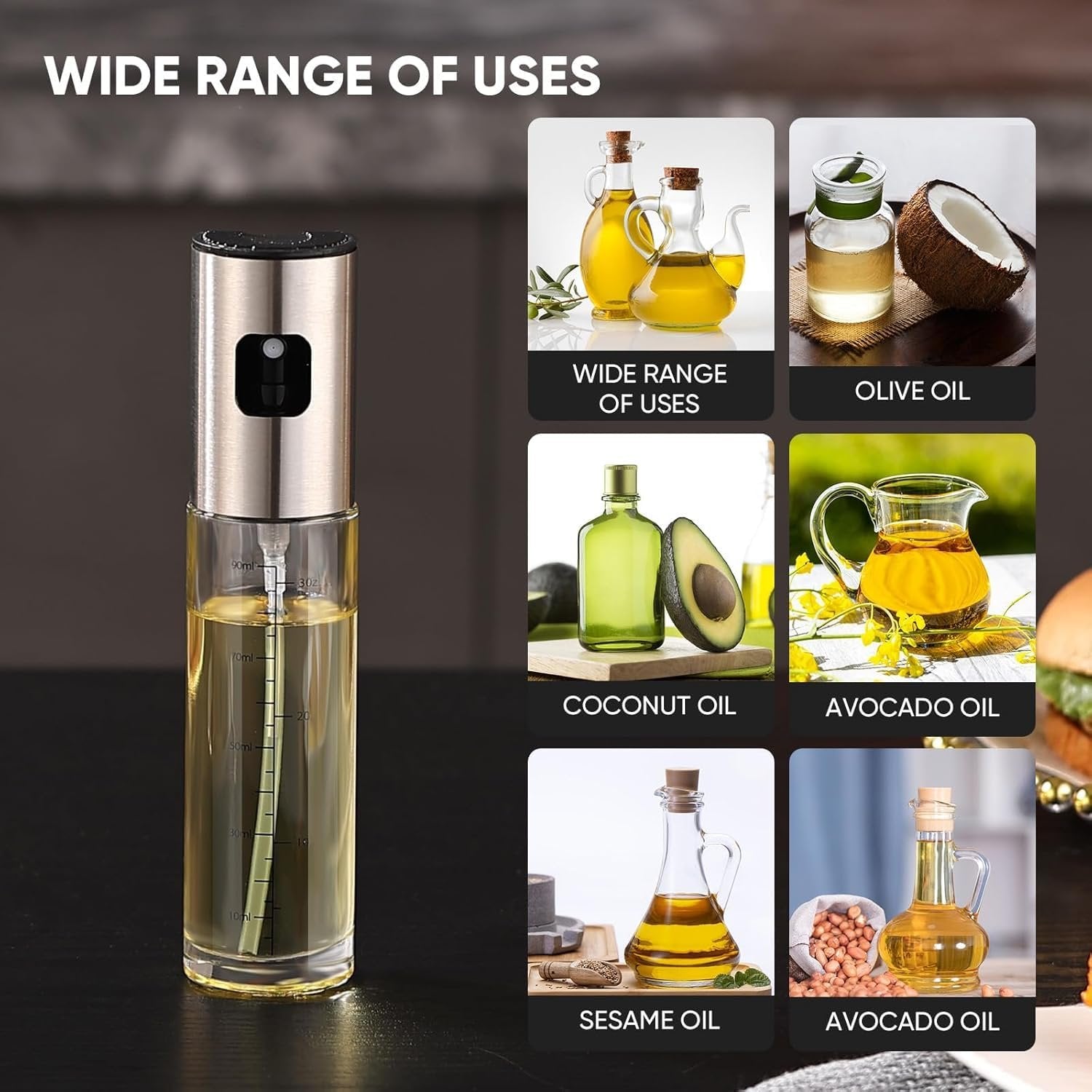 Oil Sprayer ? Reusable, Non-Aerosol Sprayer for Olive Oil, Vinegar, and Cooking Oils ? Healthy, Controlled Dispensing