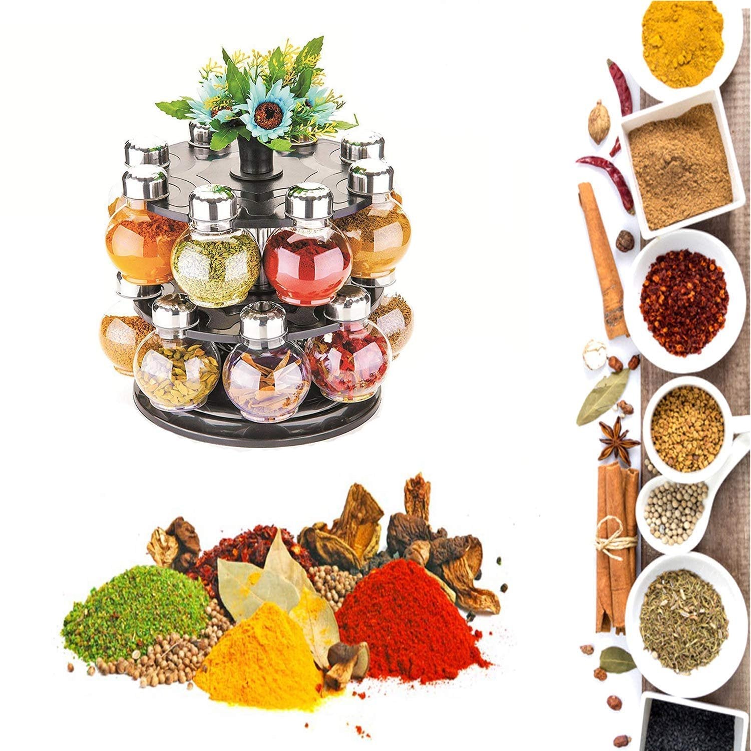360 Double Layer Spice Rack ? Rotating Organizer for Easy Spice Storage and Access
