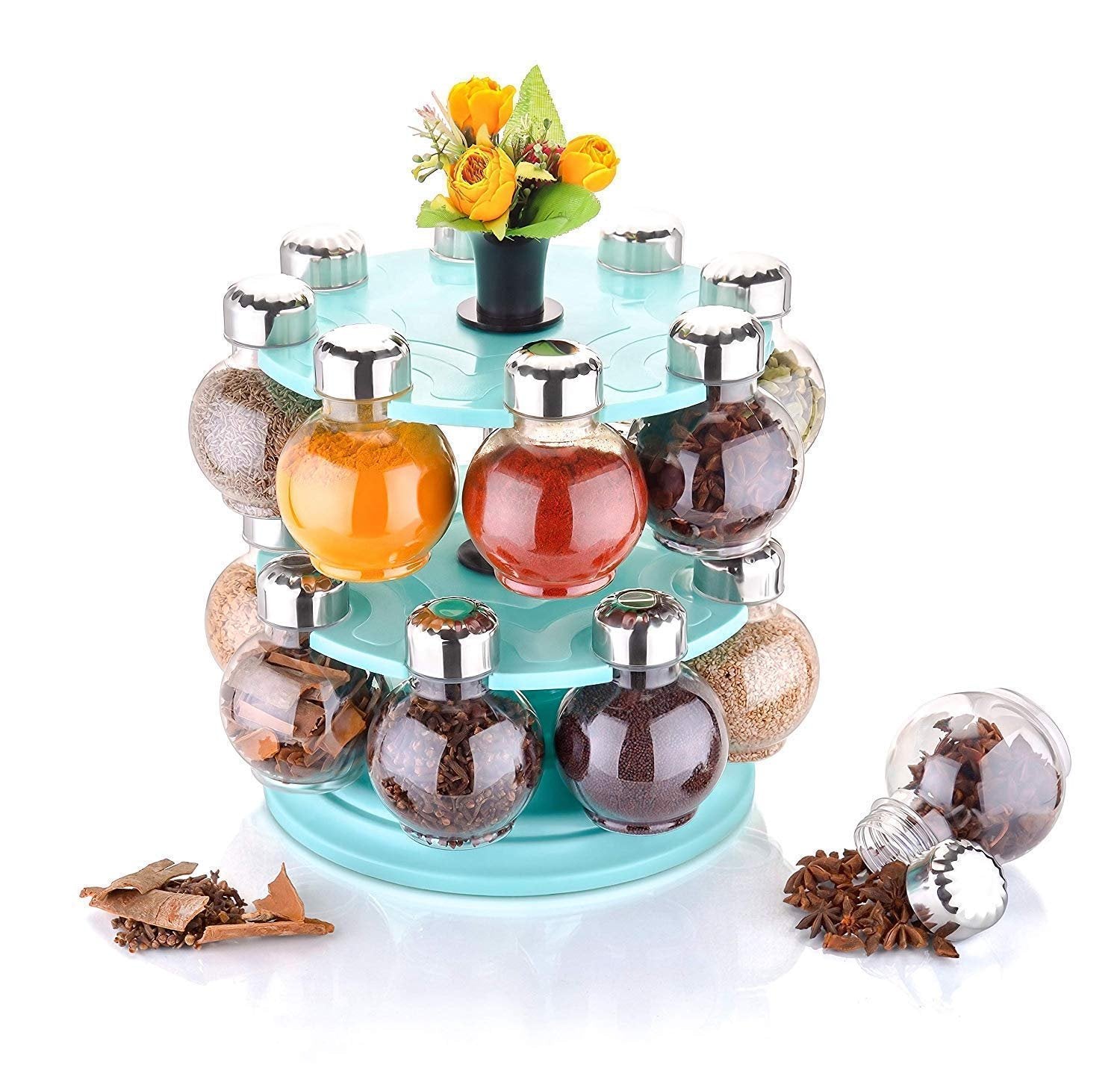 360 Double Layer Spice Rack ? Rotating Organizer for Easy Spice Storage and Access