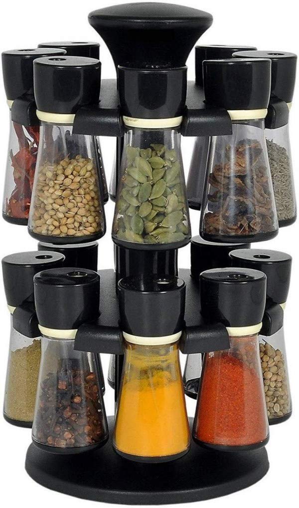 16 PC Spice Rack ? Complete Spice Storage Set with Jars & Organizer for Kitchen