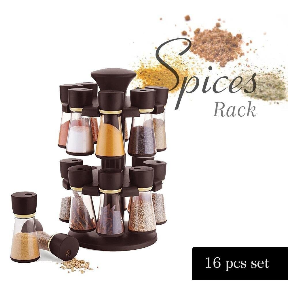16 PC Spice Rack ? Complete Spice Storage Set with Jars & Organizer for Kitchen