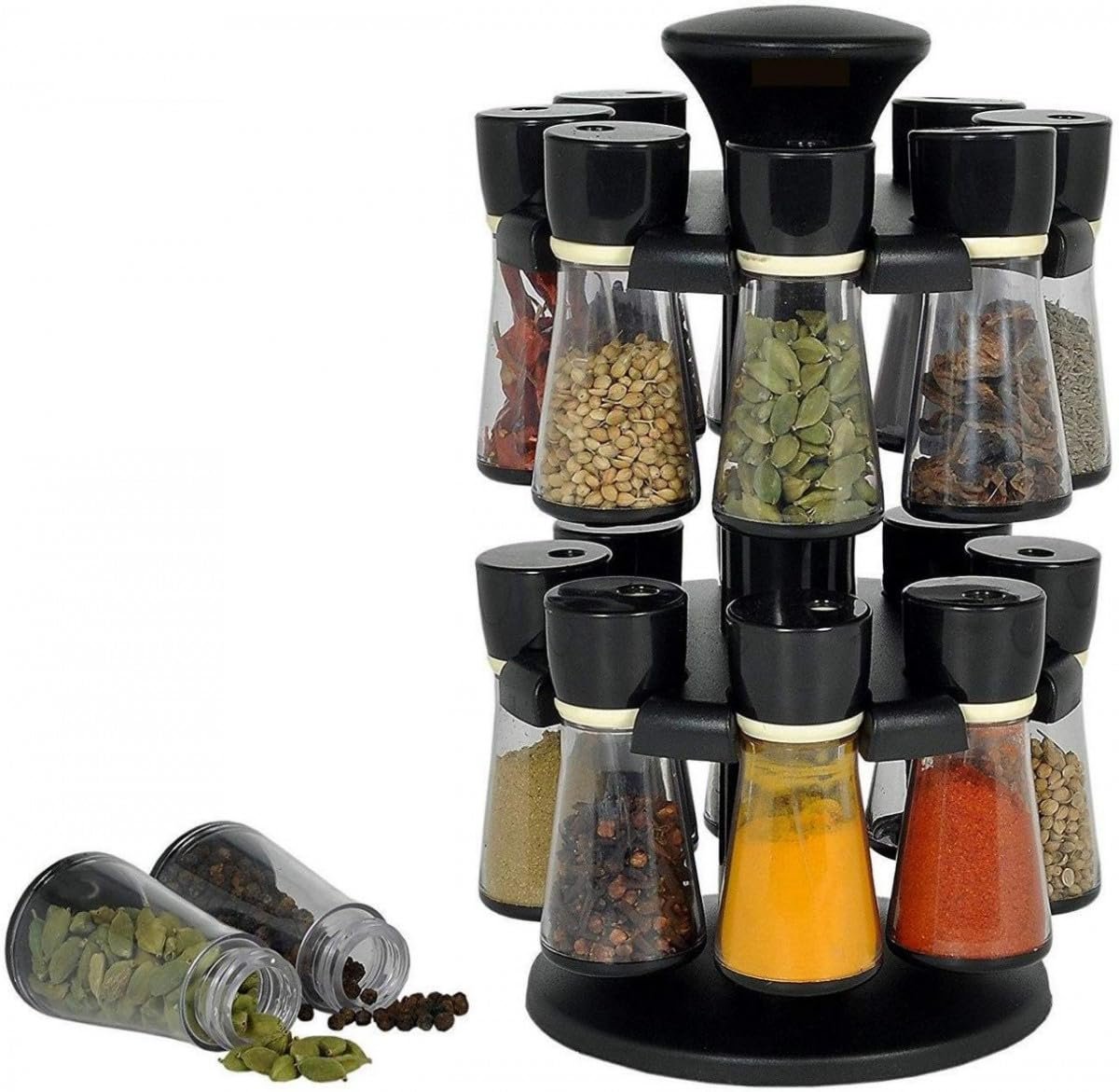 16 PC Spice Rack ? Complete Spice Storage Set with Jars & Organizer for Kitchen