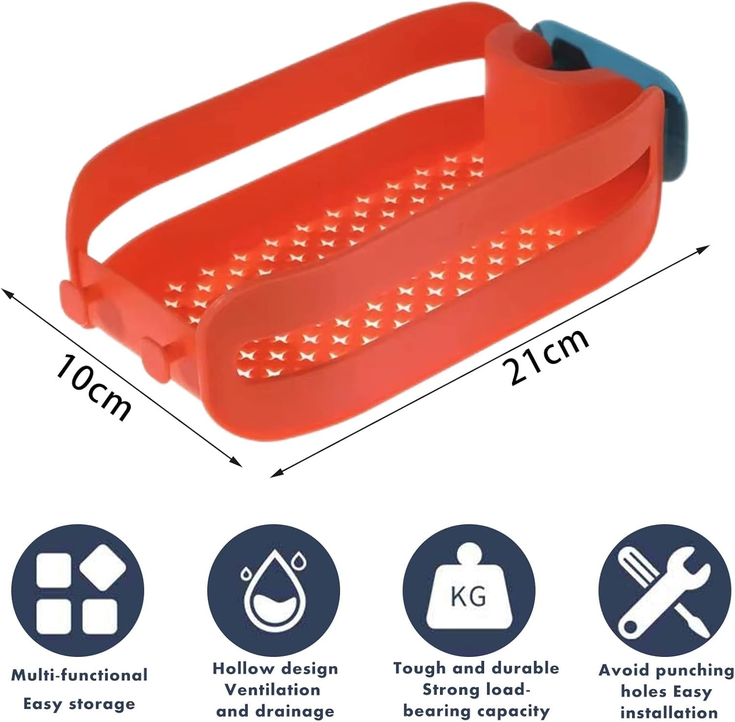 Kitchen Sink Faucet Organizer Rack ? Adjustable Holder for Sponges, Soaps & Brushes ? Drainage Design Sink Caddy Shelf for Tidy Countertops