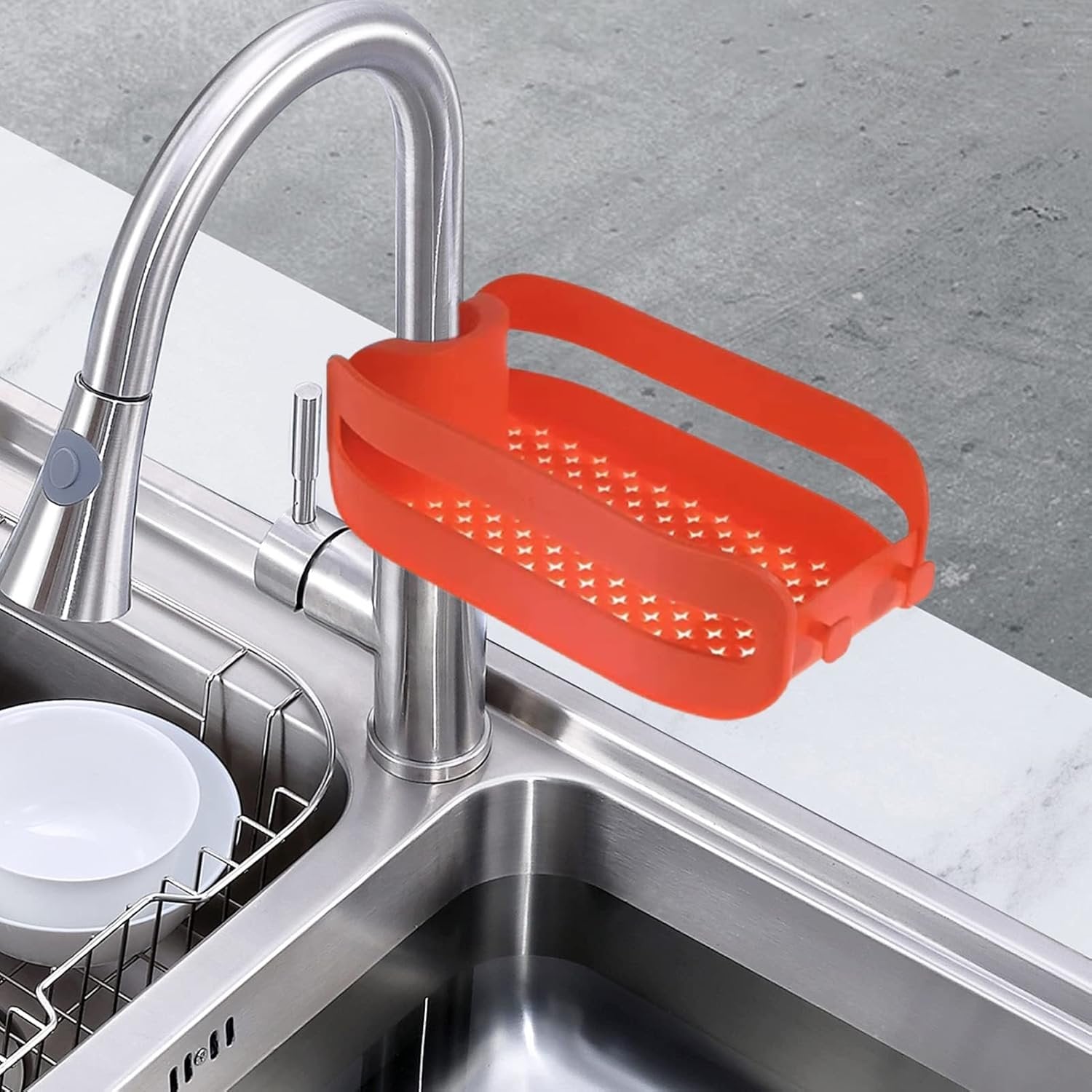 Kitchen Sink Faucet Organizer Rack ? Adjustable Holder for Sponges, Soaps & Brushes ? Drainage Design Sink Caddy Shelf for Tidy Countertops