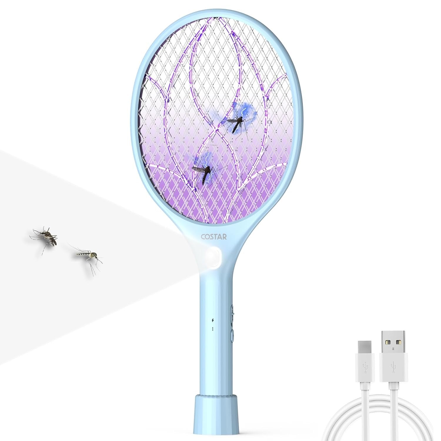 Rechargeable Mosquito Killer Racket ? LED Electric Fly Swatter with Rechargeable Battery ? Portable and Safe Mosquito Repellent
