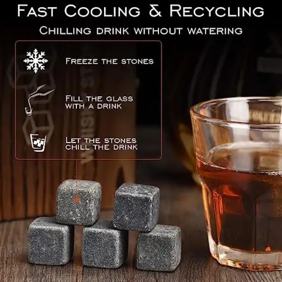 Whisky Chilling Stones ? Reusable, Non-Diluting Stones for Chilling Whisky, Wine, or Cocktails ? Set of 6, Ideal for Connoisseurs