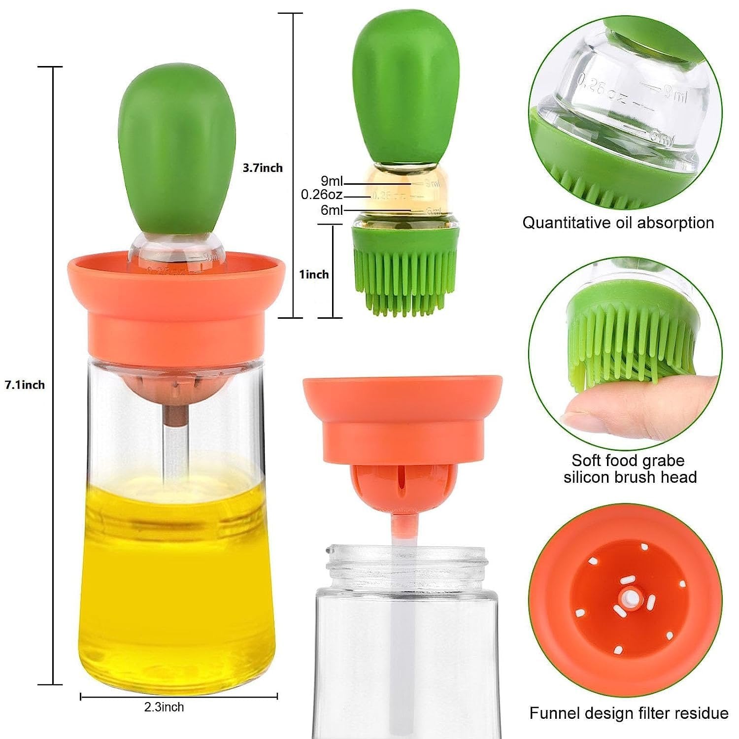 2 in 1 Silicone Dropper Measuring Oil Dispenser Bottle ? Precise, Leak-Proof, BPA-Free Bottle for Oil, Vinegar, Syrup ? Ideal for Cooking & Baking