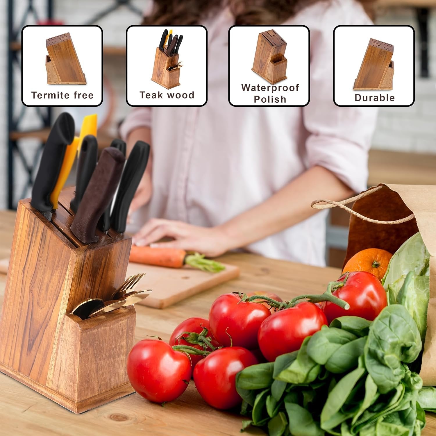 Wooden Knife Stand ? Stylish and Functional Kitchen Knife Holder ? Durable Wooden Design, Space-Saving, Easy Access