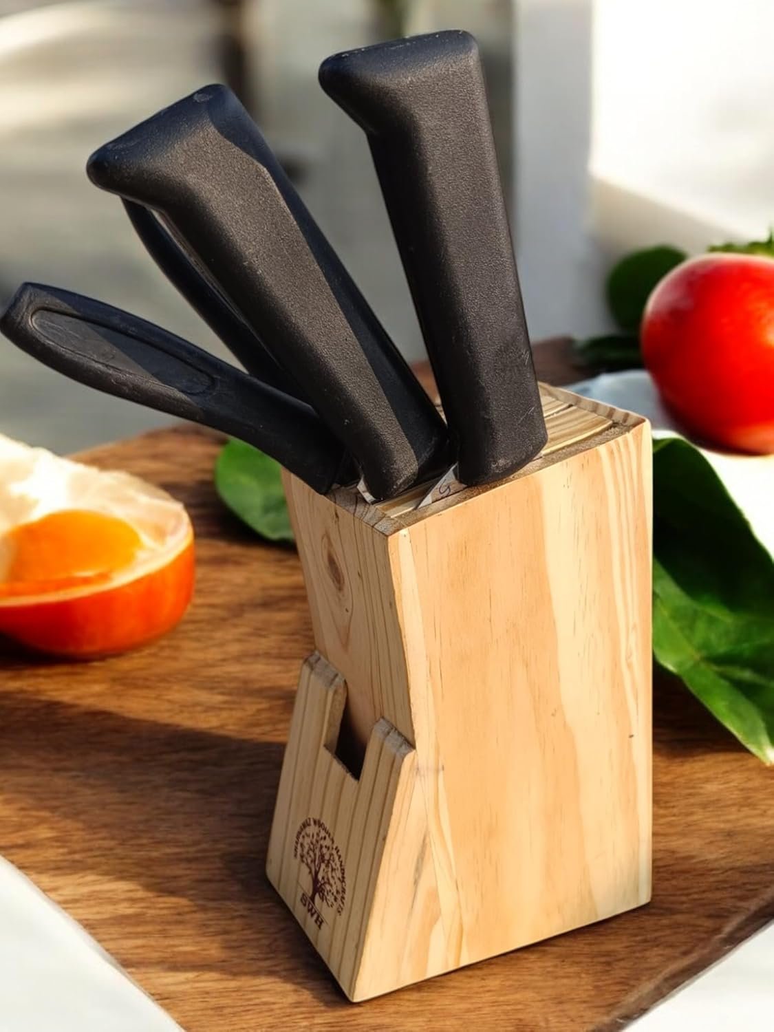 Wooden Knife Stand ? Stylish and Functional Kitchen Knife Holder ? Durable Wooden Design, Space-Saving, Easy Access