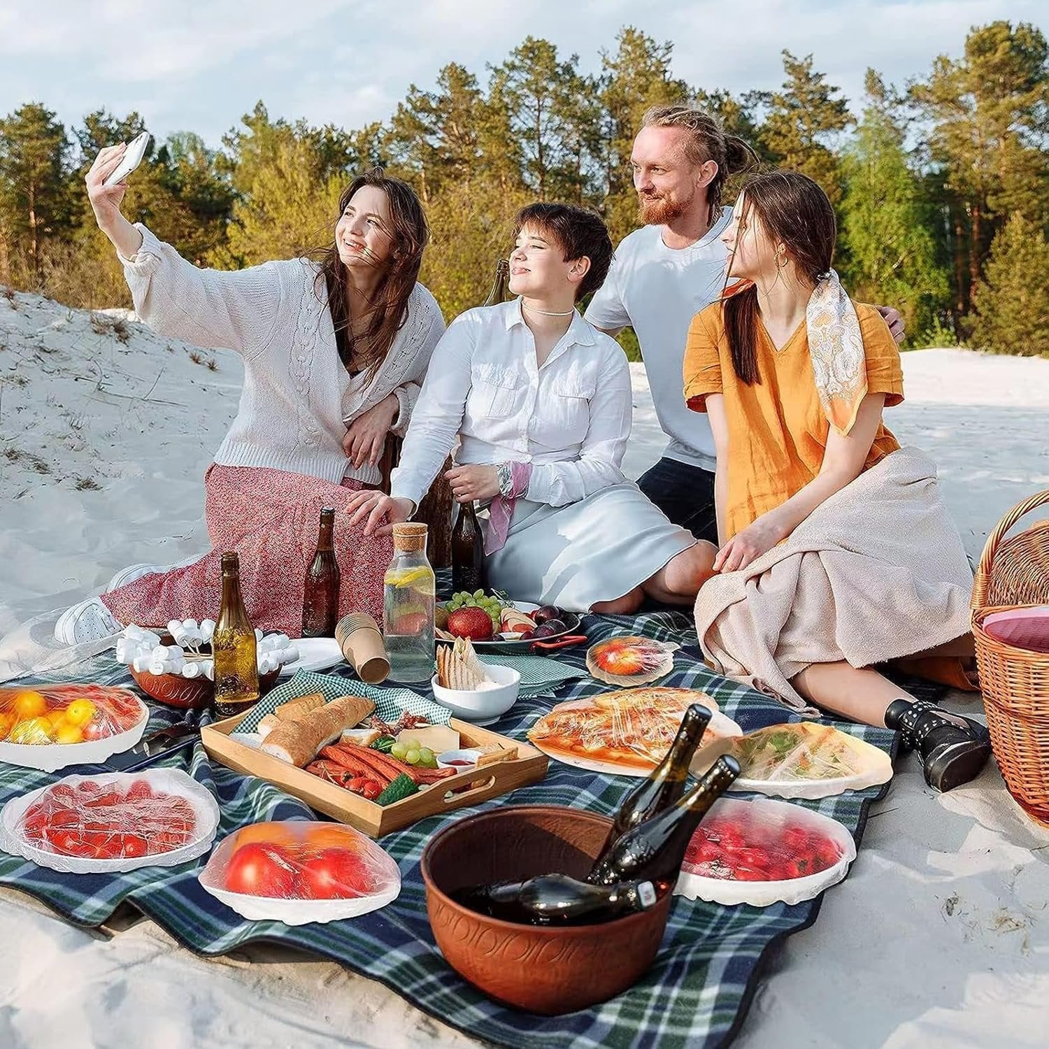 100 Pcs Fresh Keeping Bags ? Reusable Elastic Food Storage Covers for Bowls and Plates