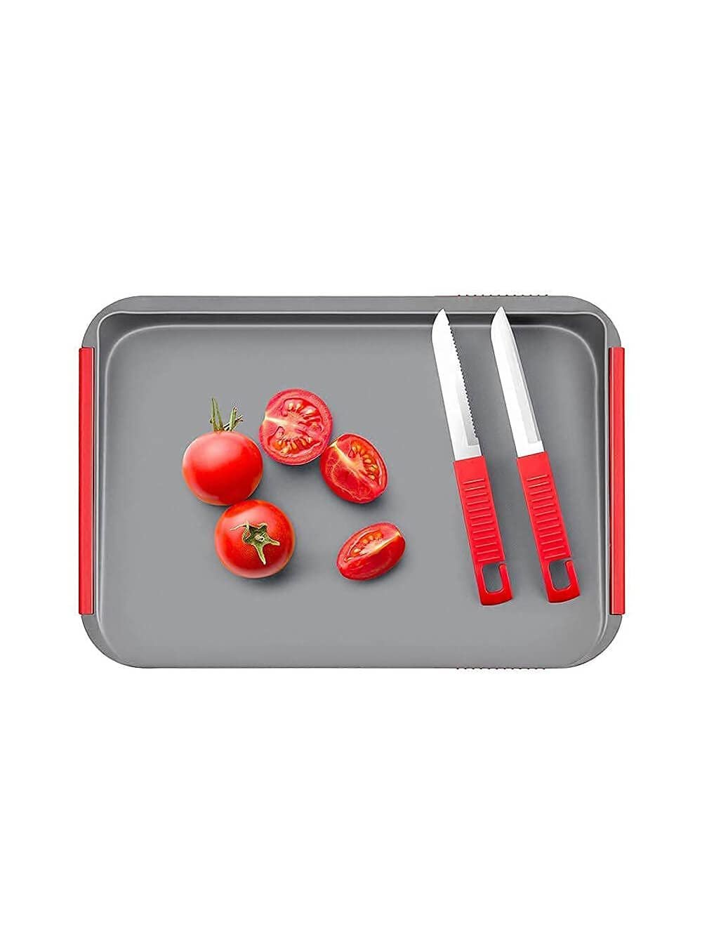 2 in 1 Cut and Chop Plastic Chopping Board ? Dual-Sided with Stainless Steel Knives