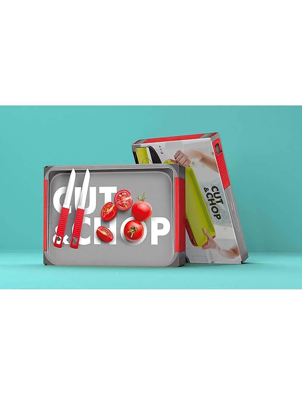 2 in 1 Cut and Chop Plastic Chopping Board ? Dual-Sided with Stainless Steel Knives