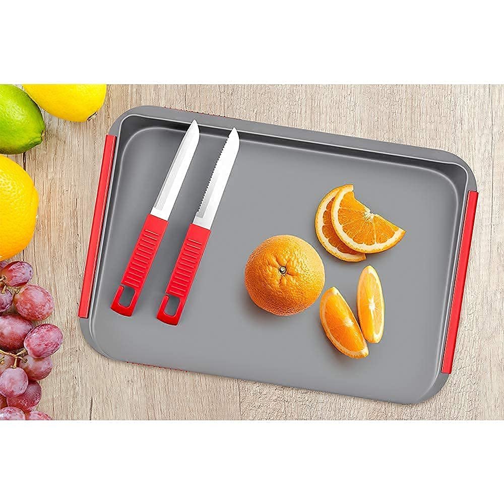 2 in 1 Cut and Chop Plastic Chopping Board ? Dual-Sided with Stainless Steel Knives