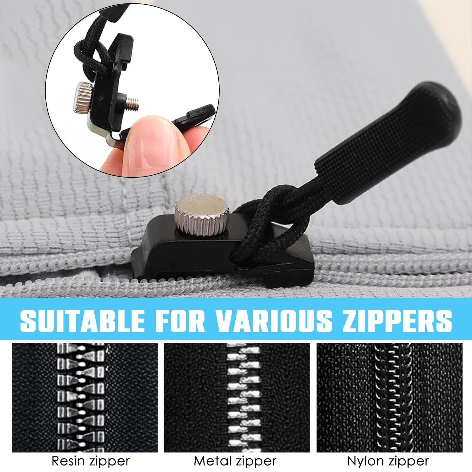 Zipper Repair Kit (Set of 5) ? Universal Instant Zipper Replacement Tool ? Fix Broken Zippers on Jackets, Bags, Tents & Luggage Without Sewing